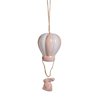 Deifilia suspension rabbit in hot air balloon ceramic H11 cm light pink