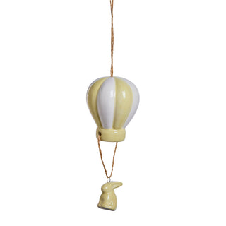 Deifilia suspension rabbit in hot air balloon ceramic H11 cm yellow